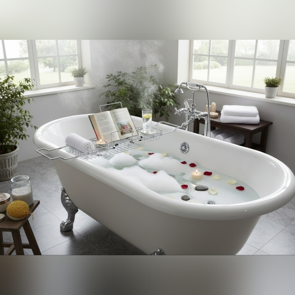 Stainless Steel Chrome Polished Bathtub Tray Caddy, New in Box
